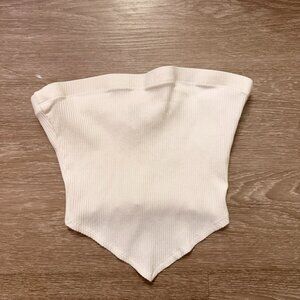 Windsor White Ribbed Handkerchief Hem Tank Top | Clear Straps | S